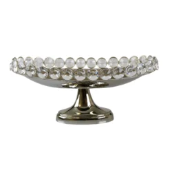 Schale, Edelstahl, Glasstein, In Silber, 14,5 X 33 X 33 Cm