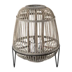 Windlicht, Bambus, Metallrack, Grau, 40 X 44 Cm