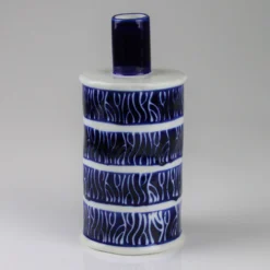 Keramikvase Mit Ringmuster, Blauweiß, Ø 12 X H 25 Cm