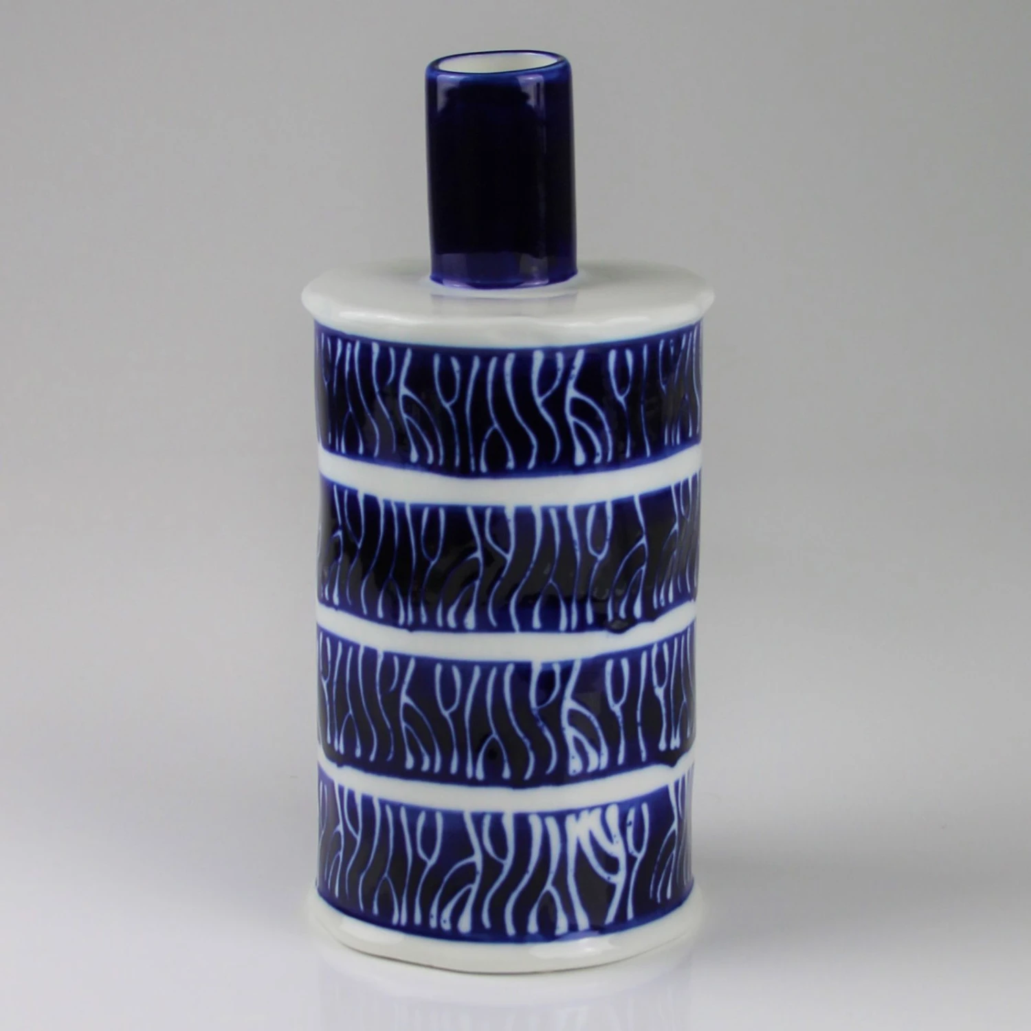 Keramikvase Mit Ringmuster, Blauweiß, Ø 12 X H 25 Cm 1 Keramikvase Mit Ringmuster, Blauweiß, Ø 12 X H 25 Cm