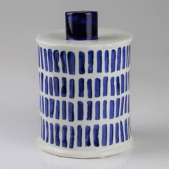 Keramikvase Mit Streifenmuster, Blauweiß, Ø 14 X H 20 Cm