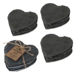 Schiefer-Untersetzer, 4x4er-Set, Herzform, Anthrazit, 10 X 10 X 1 Cm