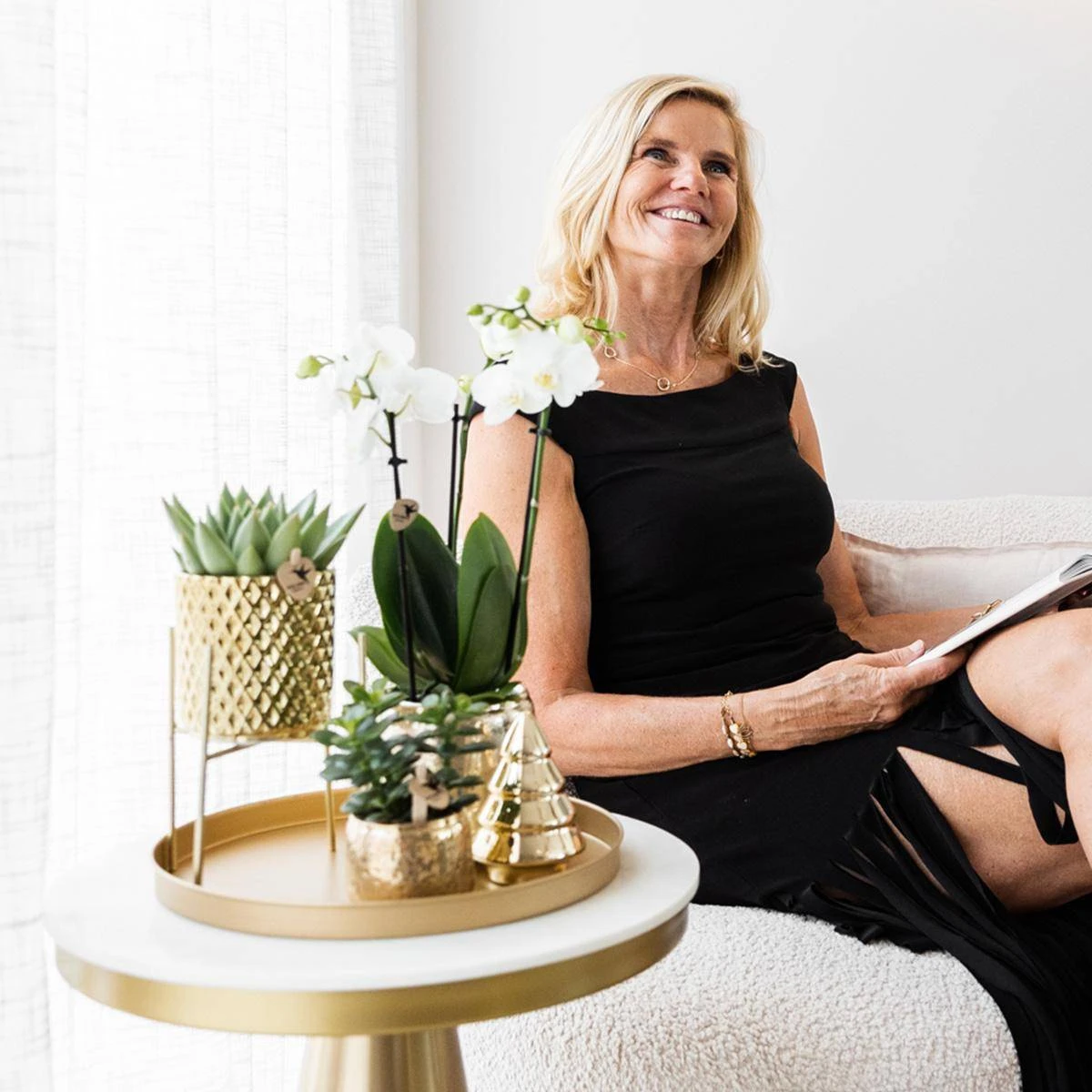 Geschenkset Orchidee & Sukkulente, Gold, Inkl. Übertöpfen, Figur Und Tablett 4 Geschenkset Orchidee & Sukkulente, Gold, Inkl. Übertöpfen, Figur Und Tablett – Bild 4