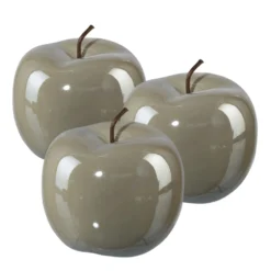 Dekoapfel PEARL, 3er-Set, Keramik, Grau, 12 X 9,5 Cm