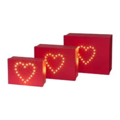 3er-Set Geschenkbox Mit LED-Herz, Rechteckig, Rot