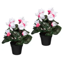 Künstliches Alpenveilchen, Weiß-pink, Ca. 30 Cm, Kunststofftopf 10 X 8,5 Cm