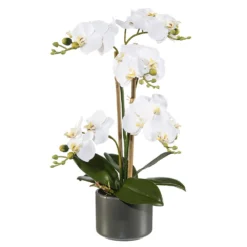 Kunstblume Schmetterlingsorchidee Mit Weißen Blüten Im Keramiktopf, Ca. 38 Cm