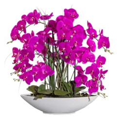 Kunstpflanze Orchidee Phalaenopsis Lila In Weißer Keramikschale, Ca. 70 Cm