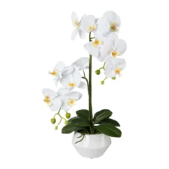 Orchidee Phalaenopsis, Künstlich, Weiß, Ca. 52 Cm, Weißer Keramiktopf 15 X 9,5 Cm