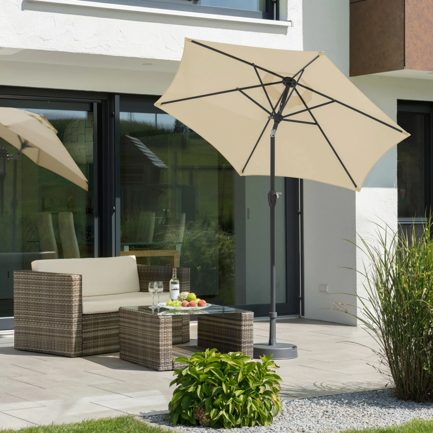 Mittelstockschirm 'Bilbao', Ø Ca. 220 Cm, Natur 1 Mittelstockschirm 'Bilbao', Ø Ca. 220 Cm, Natur