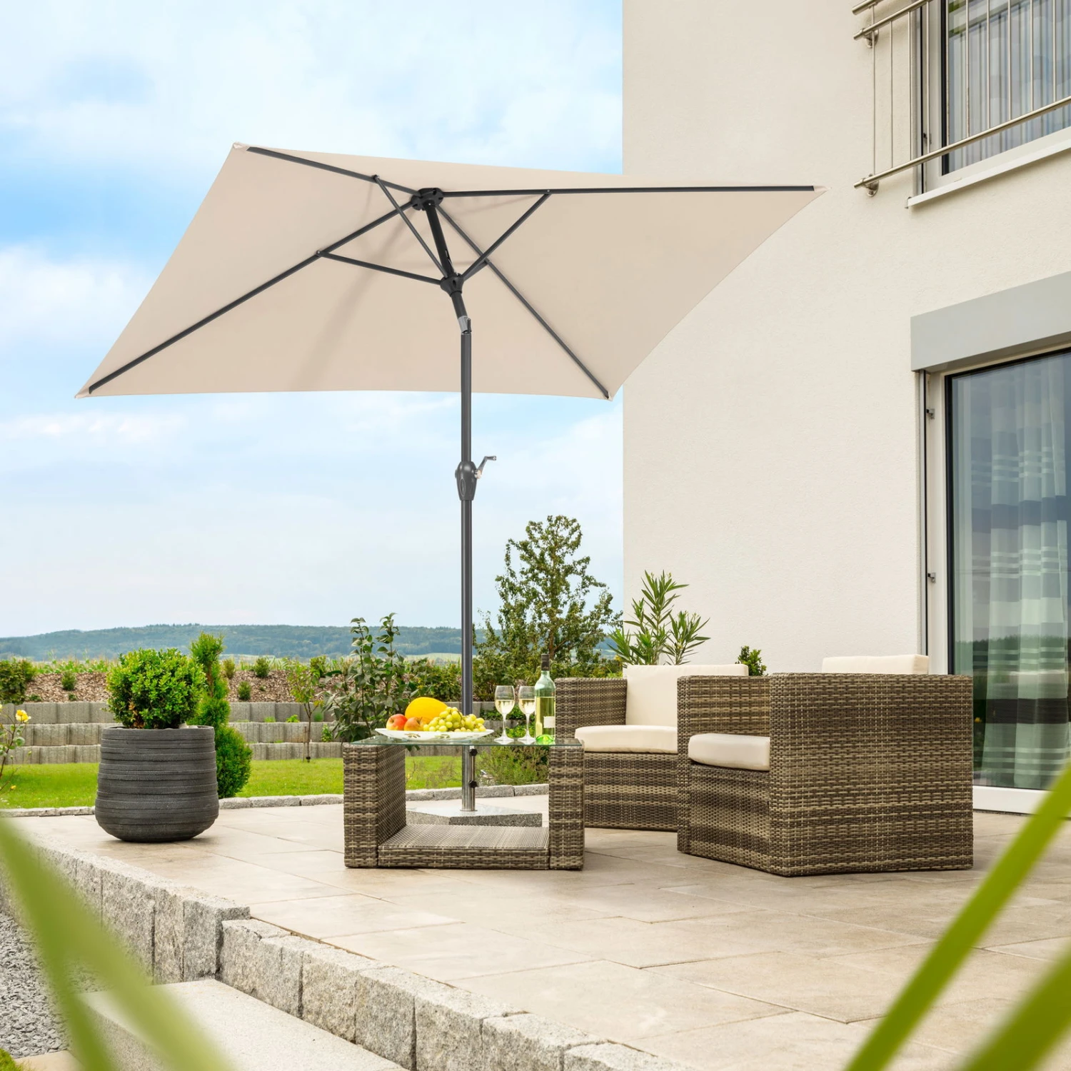 Mittelstockschirm 'Bilbao', Ca. 210 X 130 Cm, Natur 1 Mittelstockschirm 'Bilbao', Ca. 210 X 130 Cm, Natur