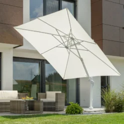 Pendelschirm 'Rhodos Twist Bianco', Ca. 300 X 300 Cm, Weiss