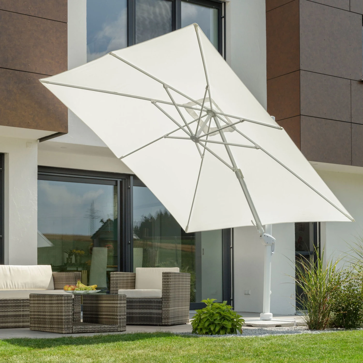 Pendelschirm 'Rhodos Twist Bianco', Ca. 300 X 300 Cm, Weiss 1 Pendelschirm 'Rhodos Twist Bianco', Ca. 300 X 300 Cm, Weiss