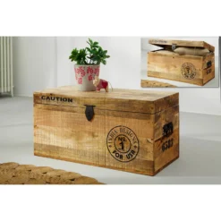 IRON Truhe, 80x40x40 Cm, Naturfarben, Mangoholz Mit Eisen