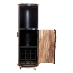 IRON Bar Auf Rollen Für 9 Flaschen, Mangoholz, Ca. 57 X 57 X H 165 Cm -Deutschland Garten Schatten Verkaufs-Shop 3980100387 IRON Bar auf Rollen mit Tuer Glashalter 9Flaschen 2 86948